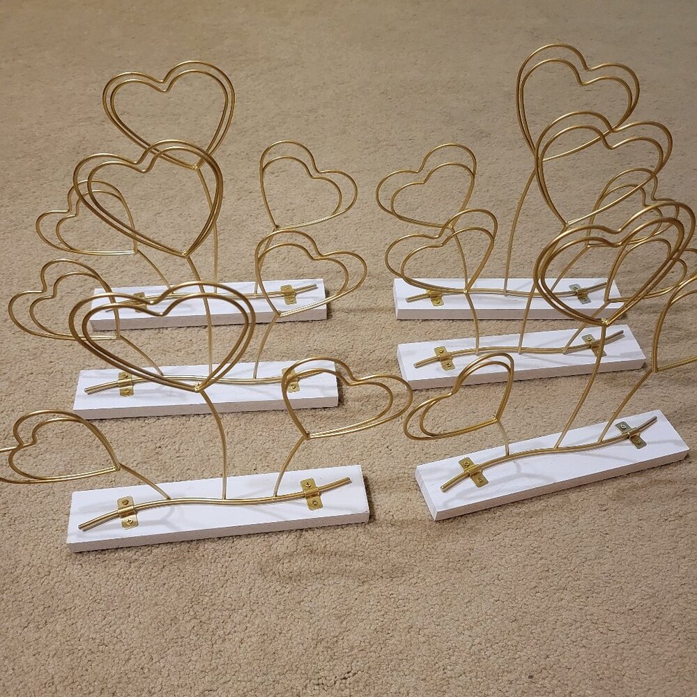 Set of 6 Gold Metal Photo Stands Decor Wedding Hearts